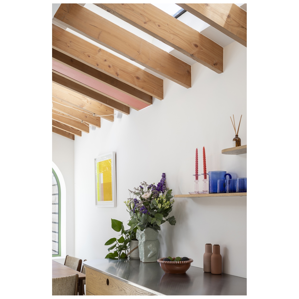 Exposed timber roof structure in a contemporary Brockley house extension