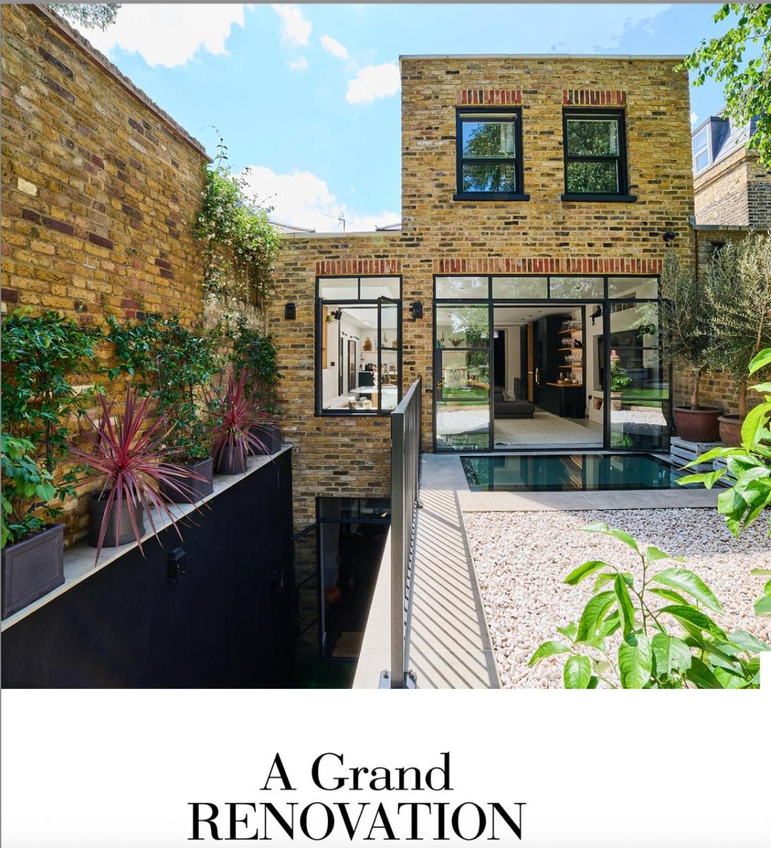 A grand house renovation and contemporary rear extension in Wandsworth, featuring London stock brickwork, steel-framed glazing and a landscaped courtyard.