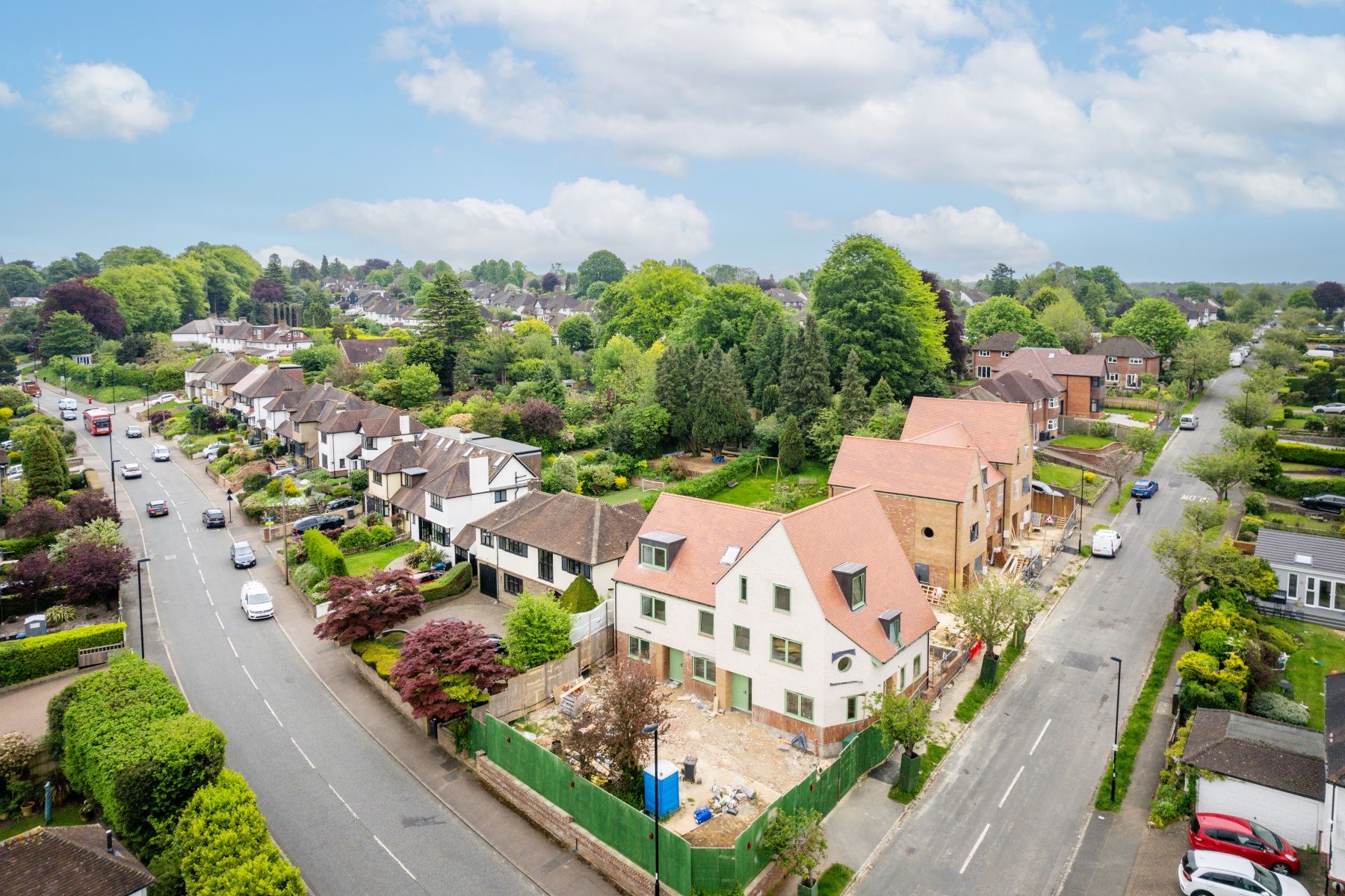 Purley Downs Road, new build houses South Croydon, residential development, energy efficient homes, aerial construction photography, Excel Construction