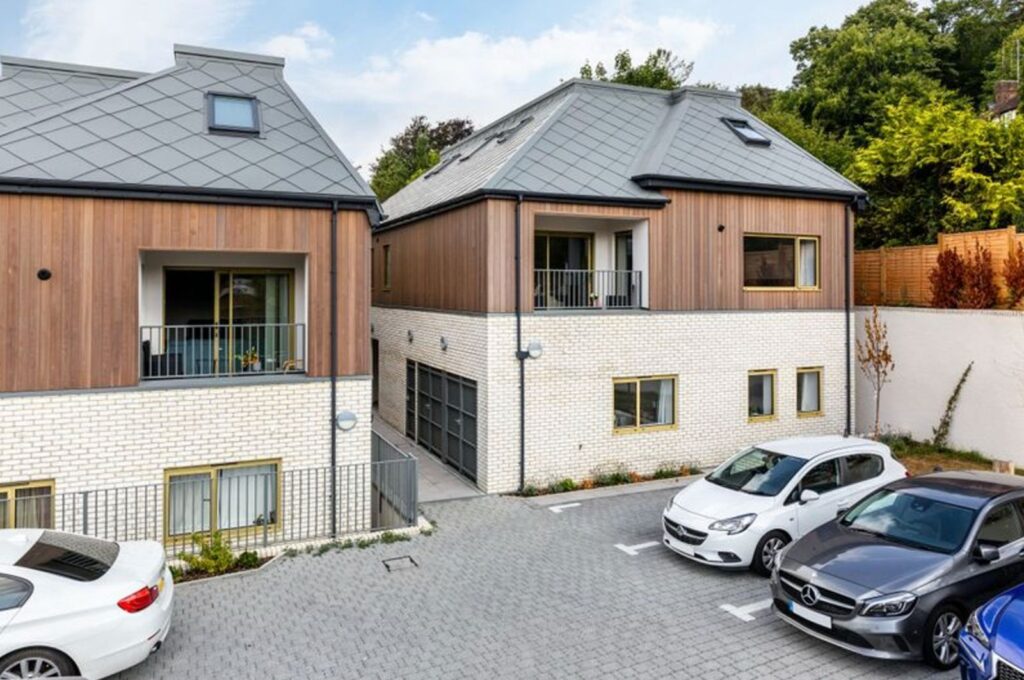 New build construction with zinc cladding and brick finish, Croydon