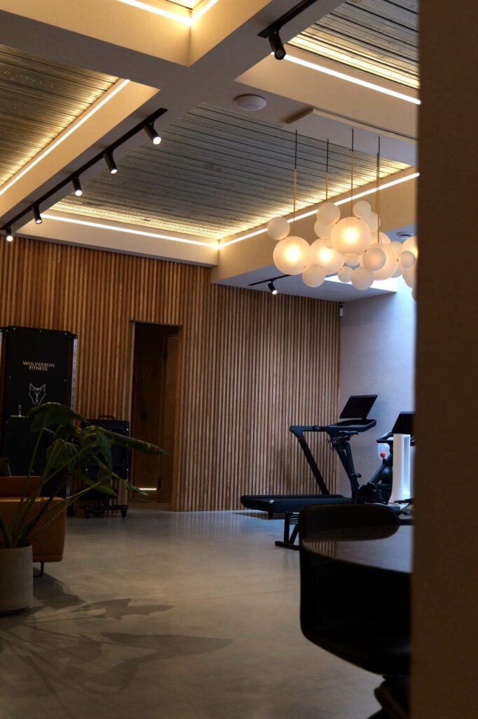 Basement living space with pendant lighting, 31 Edna Street, Battersea