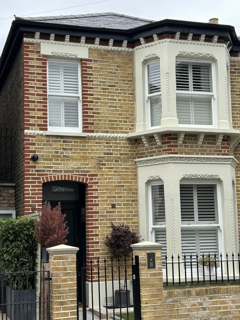 Retained Victorian front facade after full house renovation on Edna Street, Battersea SW11