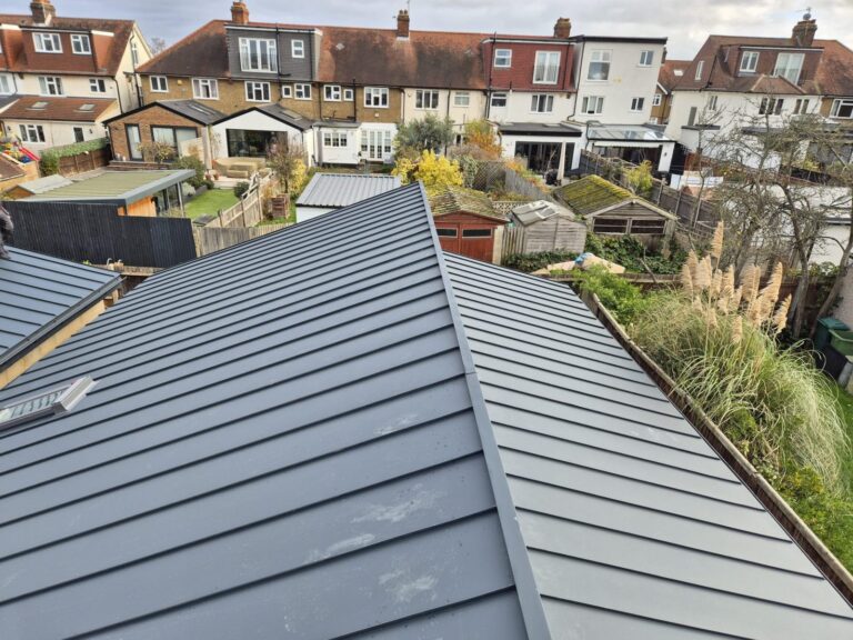 Standing seam aluminium roof on a rear extension by Excel Construction in Morden, South London